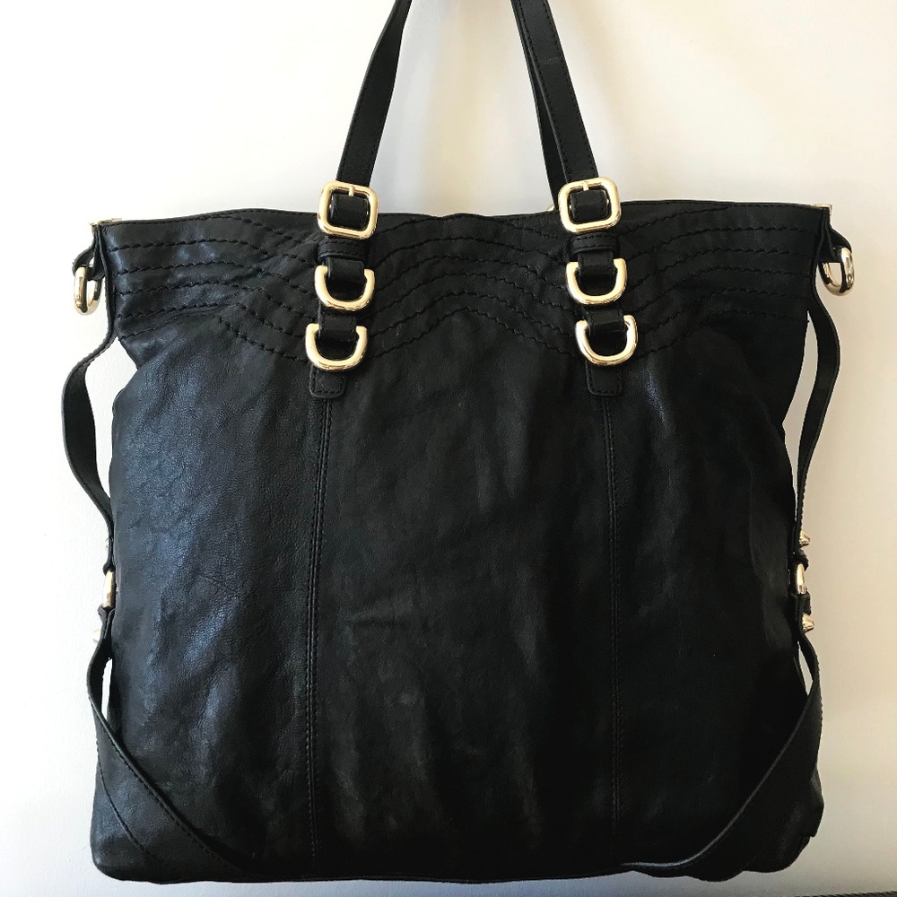 Soft Leather Tote with Gold Hardware